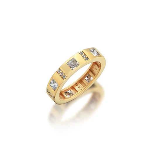 Odda75 Altın Kaplama 925 Ayar Gümüş Karo Yüzük Beyaz