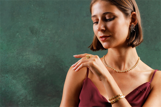 Odda75 Altın Kaplama 925 Ayar Gümüş Piruze Kolye