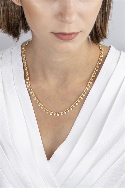 Odda75 Altın Kaplama 925 Ayar Gümüş Piruze Kolye