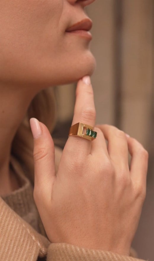 Odda75 Altın Kaplama 925 Ayar Gümüş Vera Yüzük