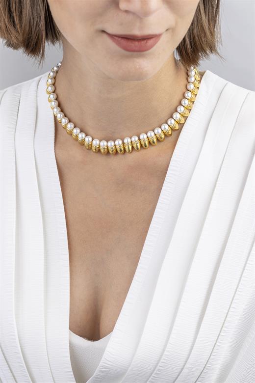 Odda75 Altın Kaplama Diana Beyaz İnci Kolye