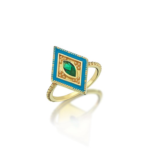 Odda75 Altın Kaplama Turkuaz Mineli Yeşil Taşlı Hera Yüzük