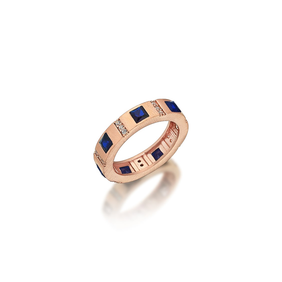 Odda75 Navy Blue Karo Ring in Sterling Silver with Rose Gold