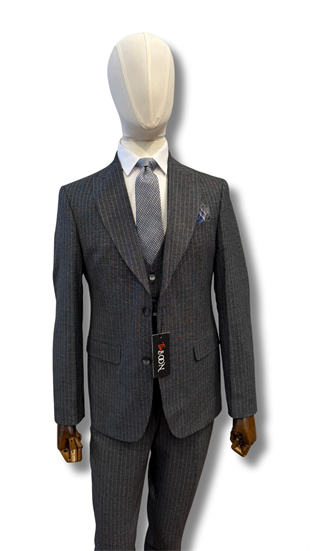 GRİ ÇİZGİLİ YELEKLİ TAKIM ELBİSE