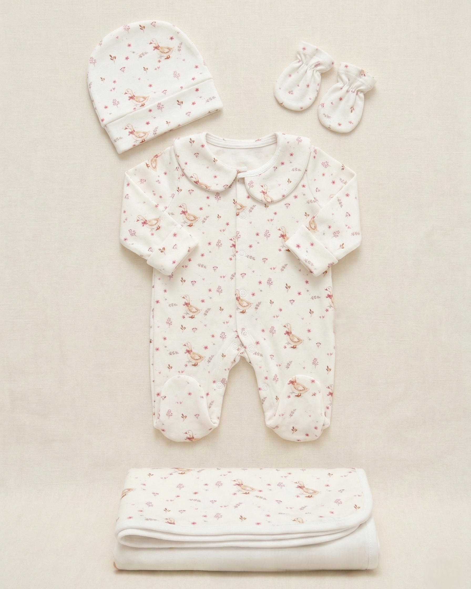 Chick Duck 4 Parça Hastane Çıkışı Seti %100 Pamuk