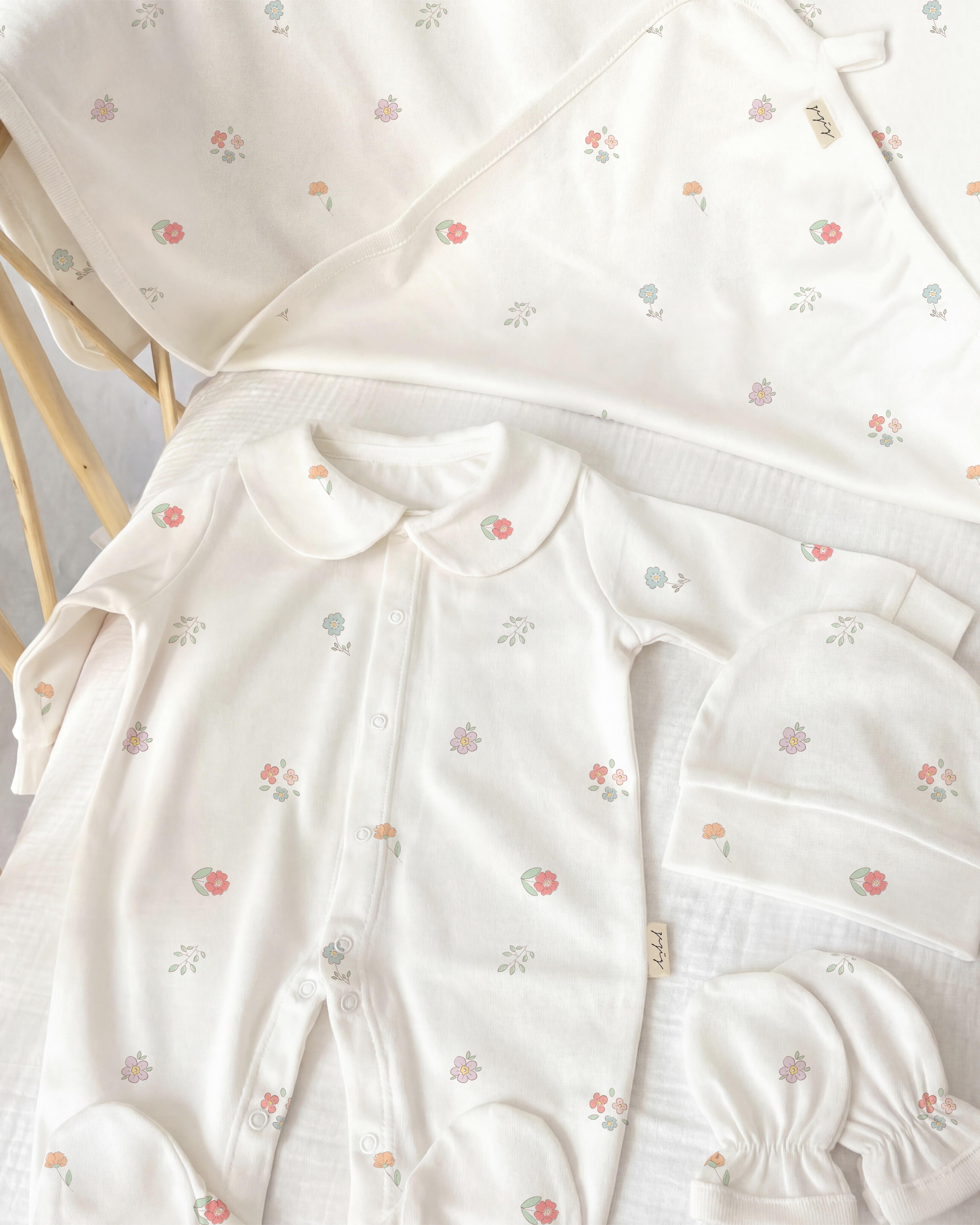 Floria 4 Parça Hastane Çıkışı Seti %100 Pamuk