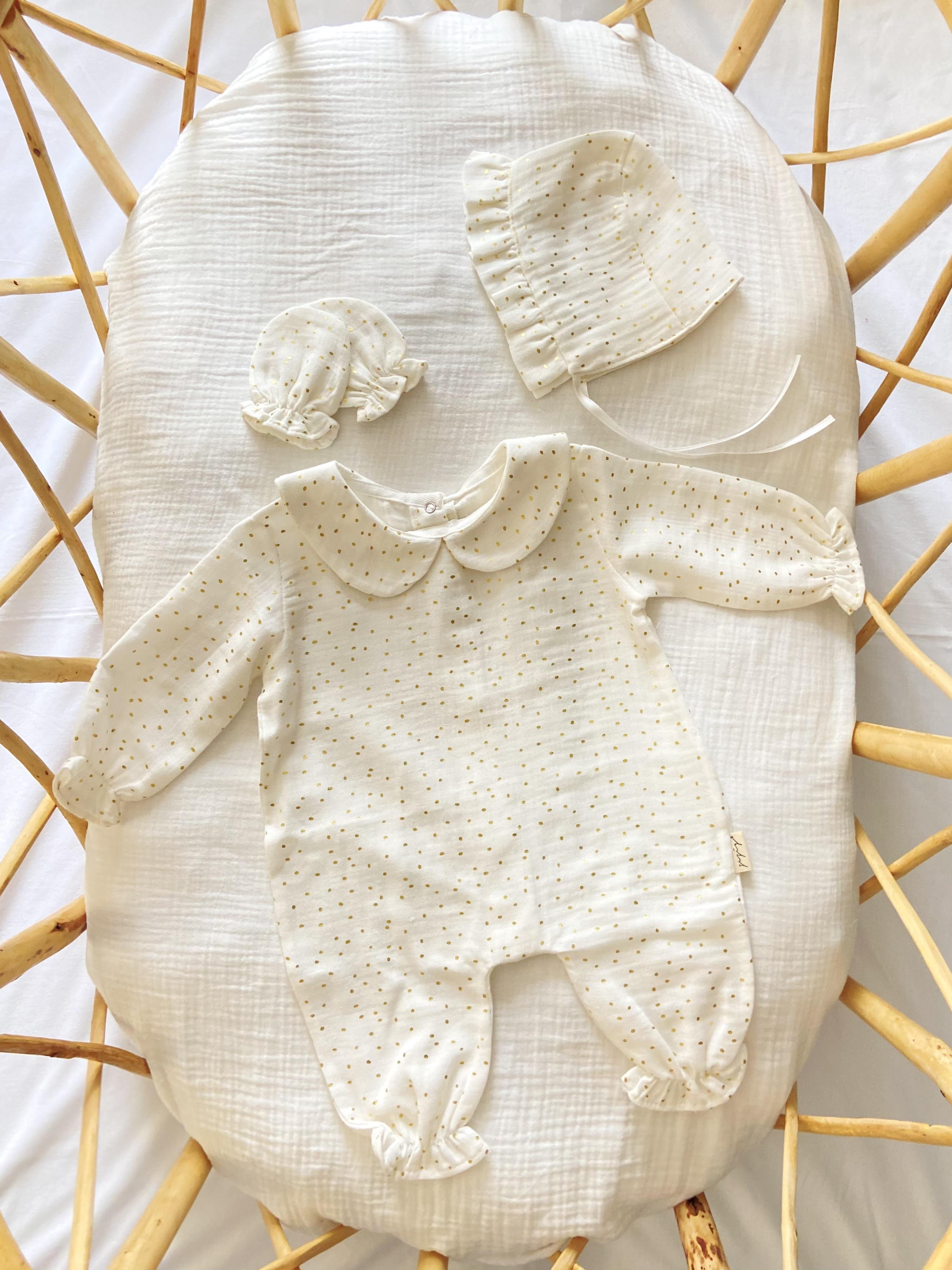 Goldie Ekru 3 Parça Müslin Yenidoğan Mevlid Seti