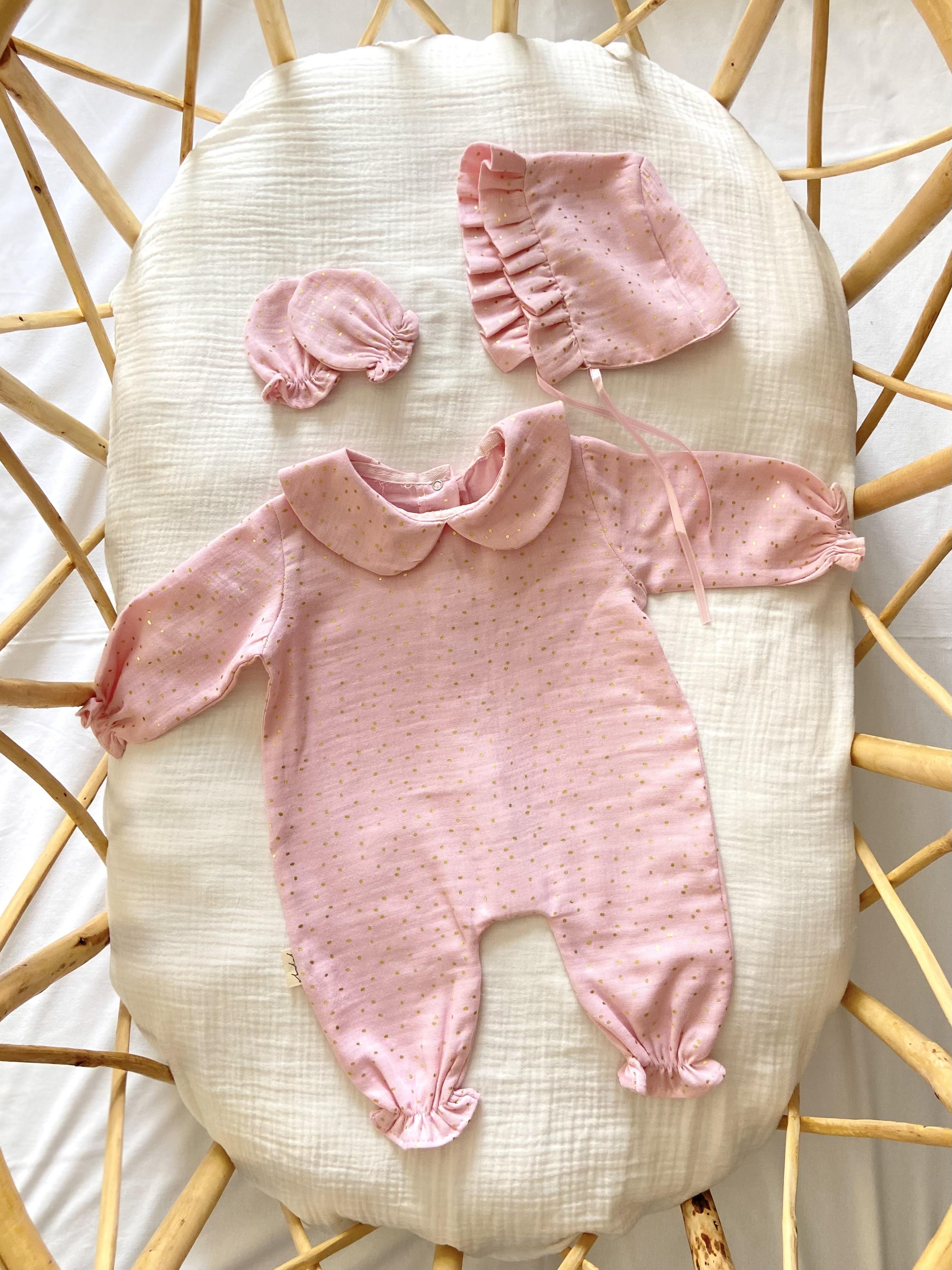 Goldie Pembe 3 Parça Müslin Yenidoğan Mevlid Seti