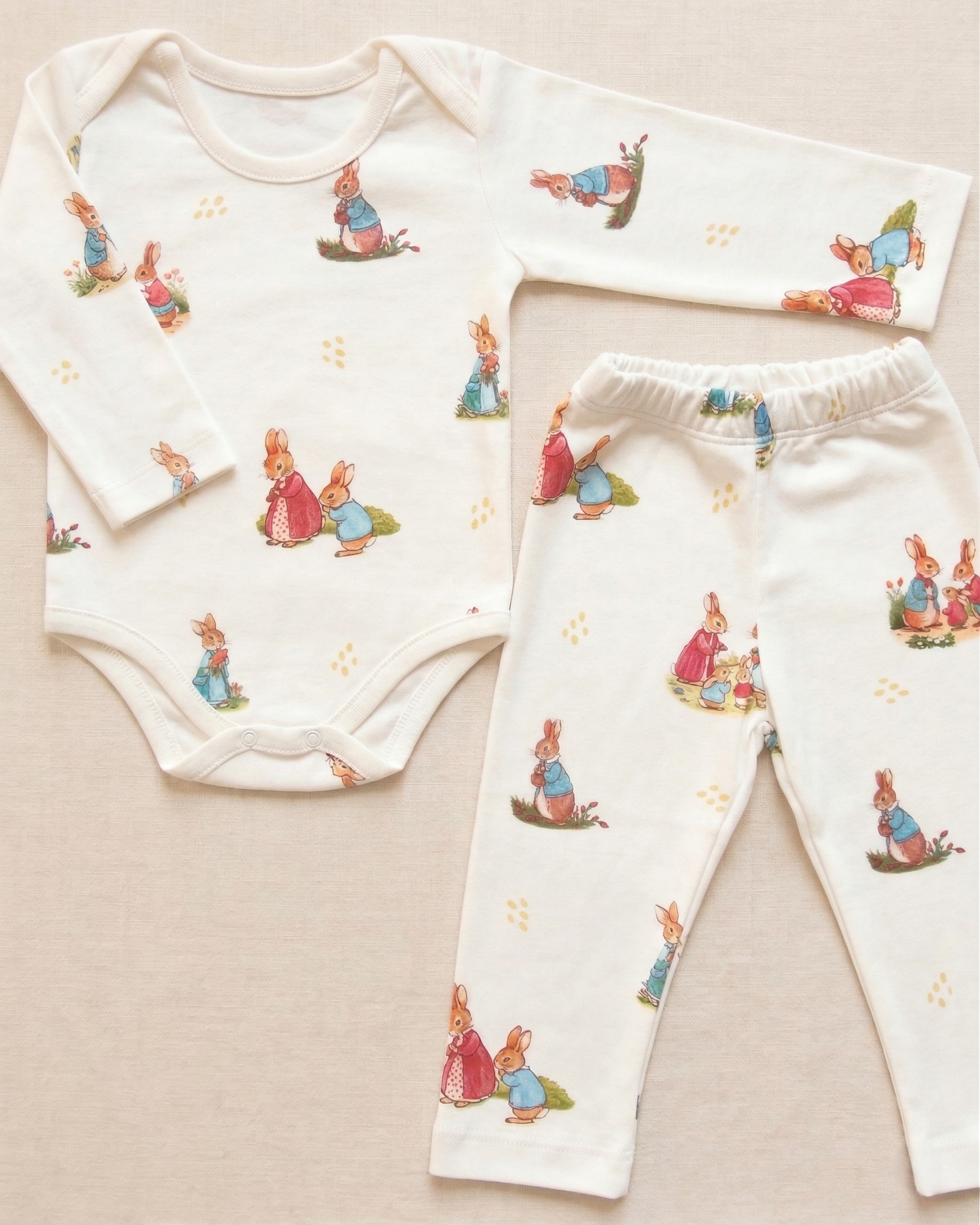 Tavşan Ailesi %100 Pamuk Organik Baskı Body Pantolon Takım