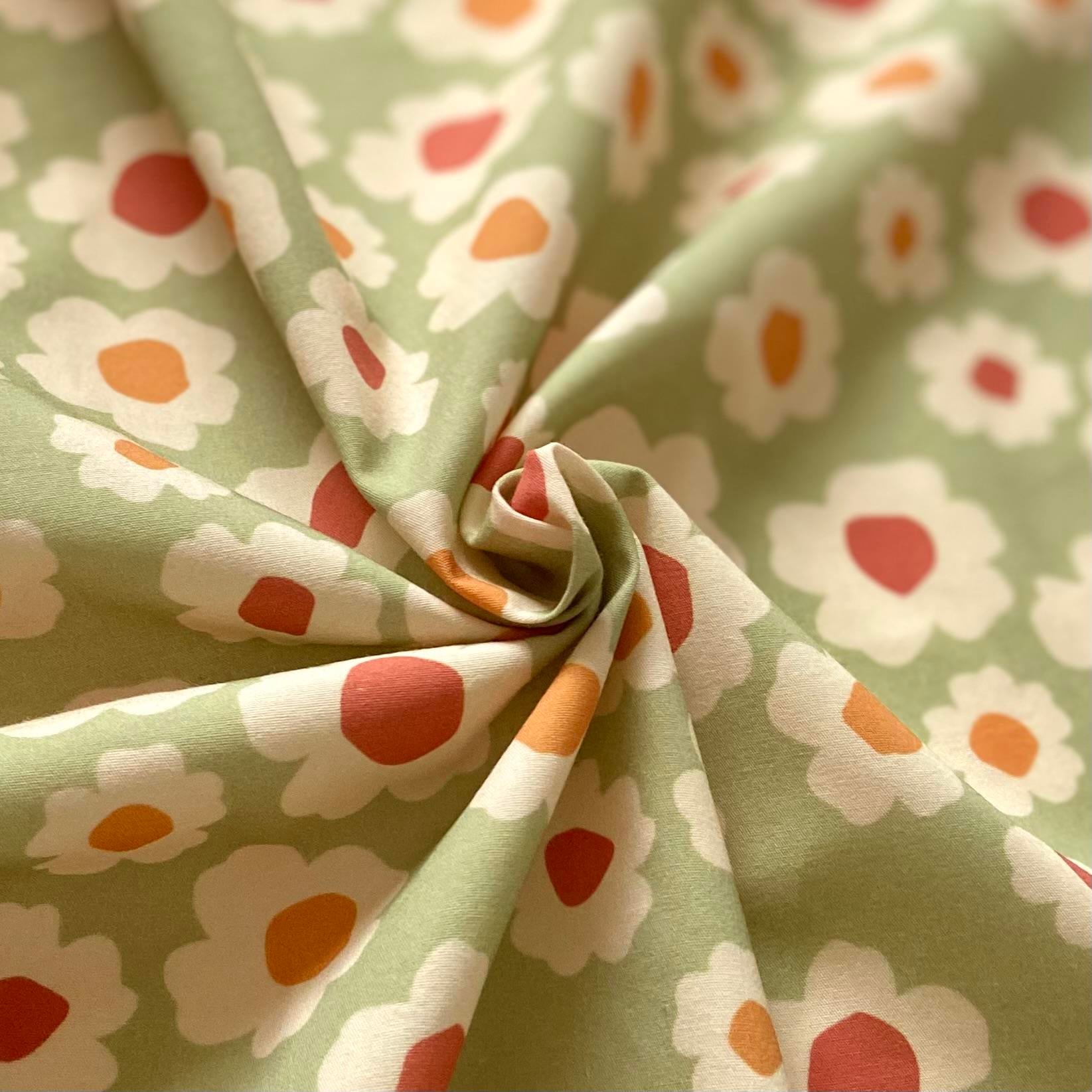 Zezig Daisy - Green Poplin Kumaş