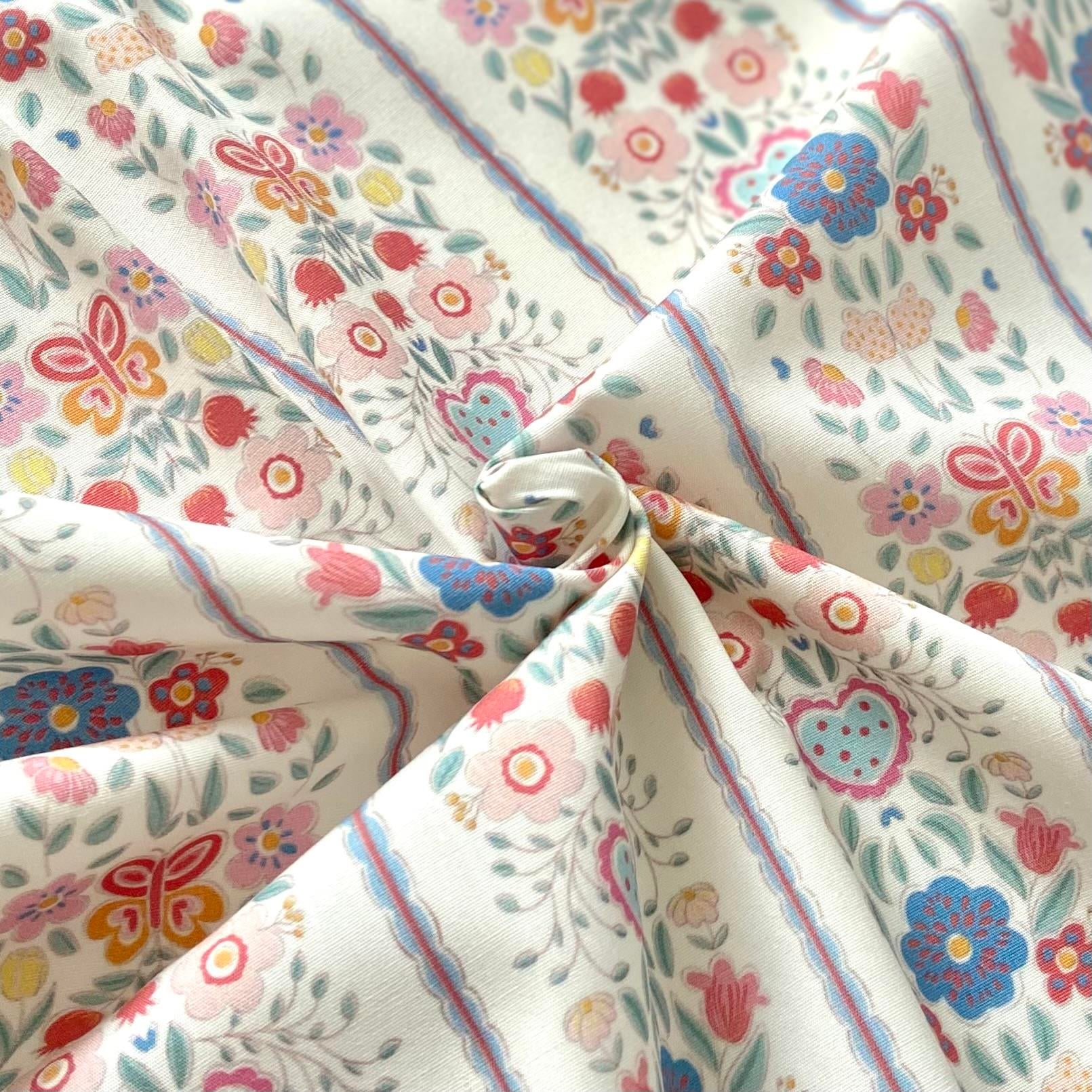 Zezig Floral Line Poplin Kumaş