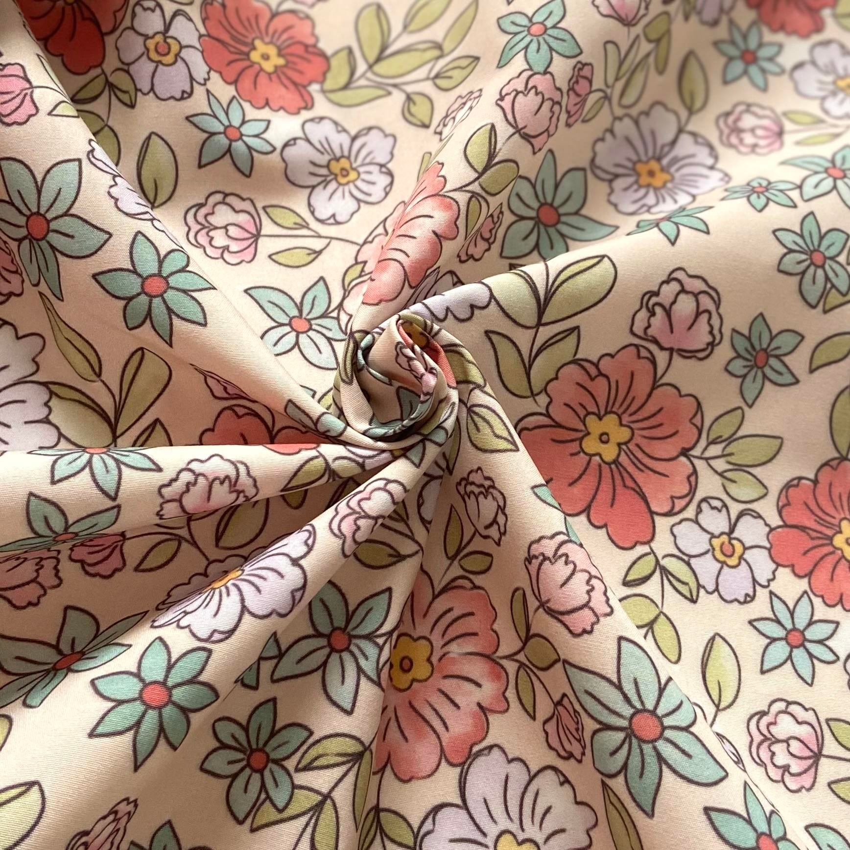 Zezig Retro Floral Poplin Kumaş