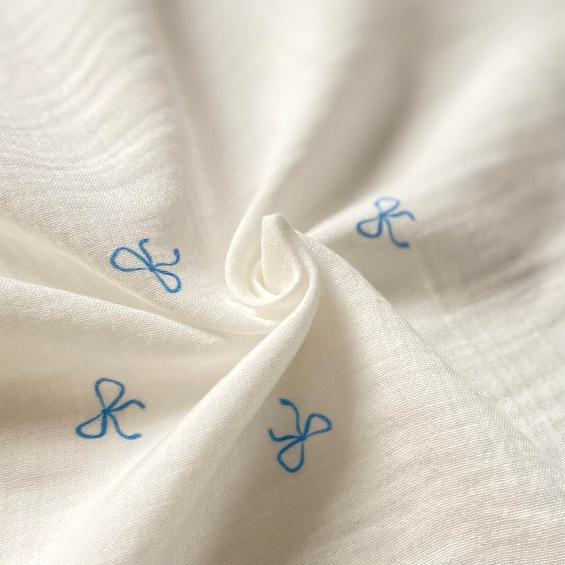 Blue Bows Müslin Kumaş
