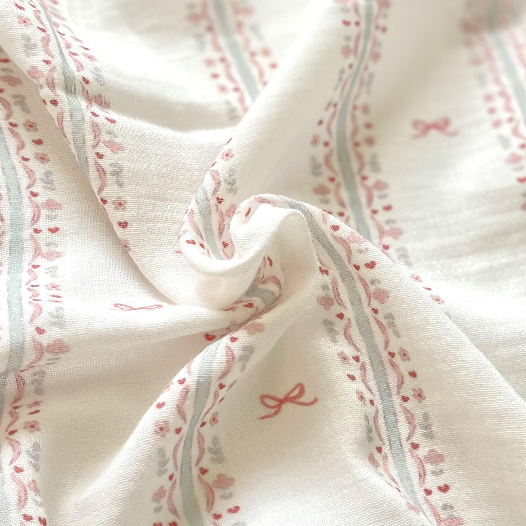 Bow Line Blue Striped Muslin Fabric