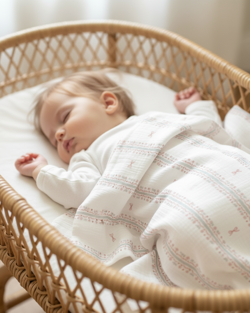 Bow Line Blue Striped Muslin Blanket