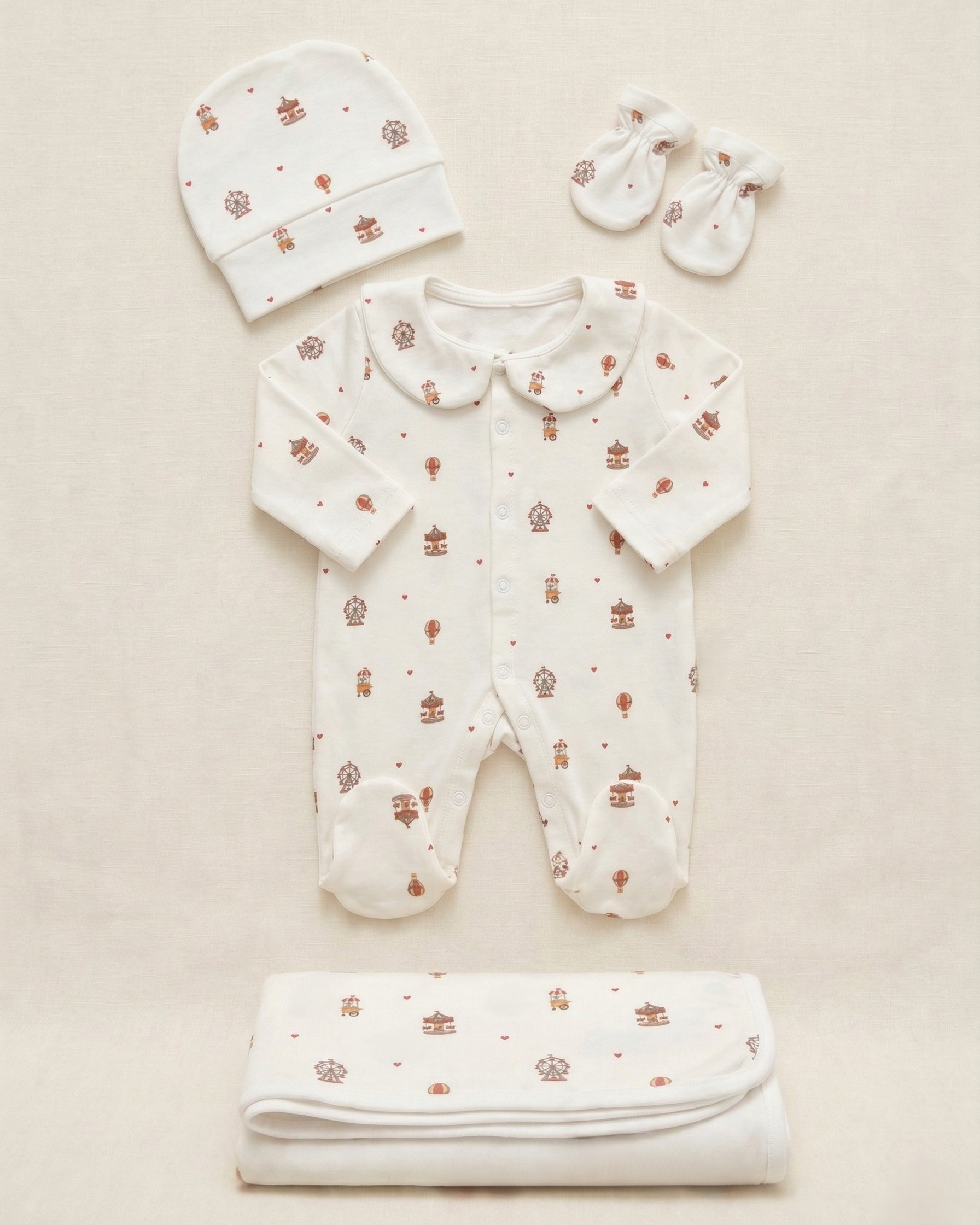 Carnival 4 Parça Hastane Çıkışı Seti %100 Pamuk