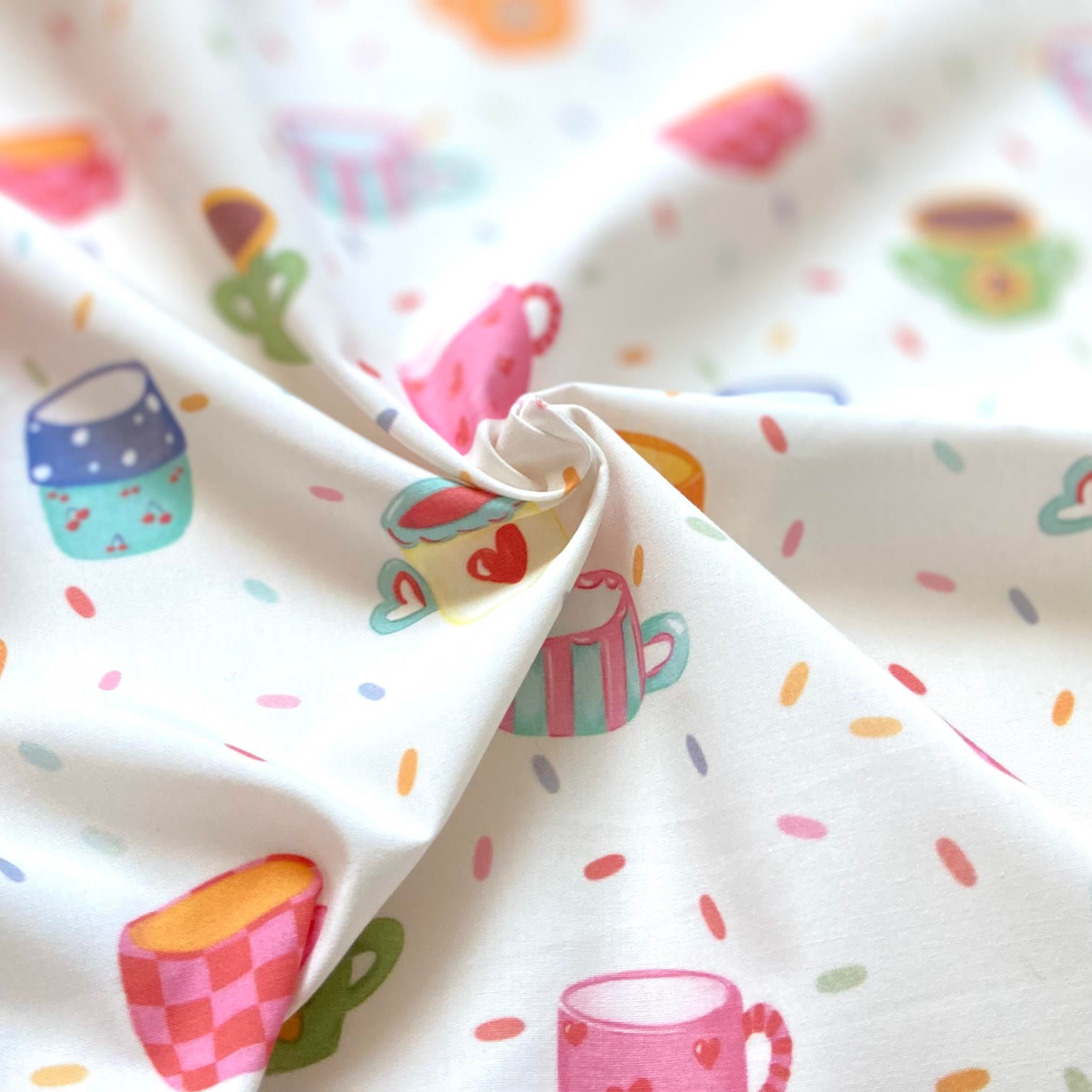 Colorful Mugs Poplin Kumaş