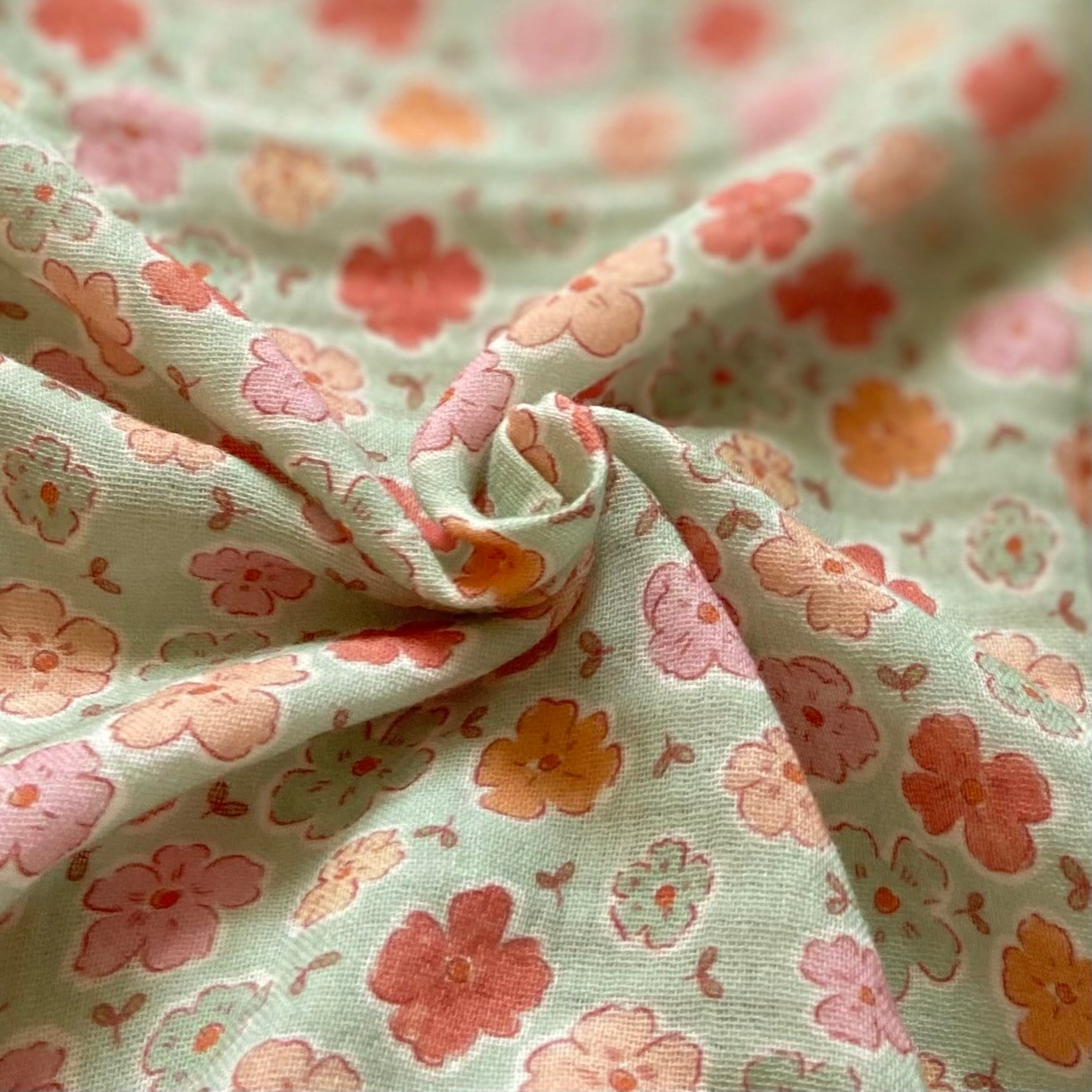Cute Daisies - Mint Müslin Kumaş