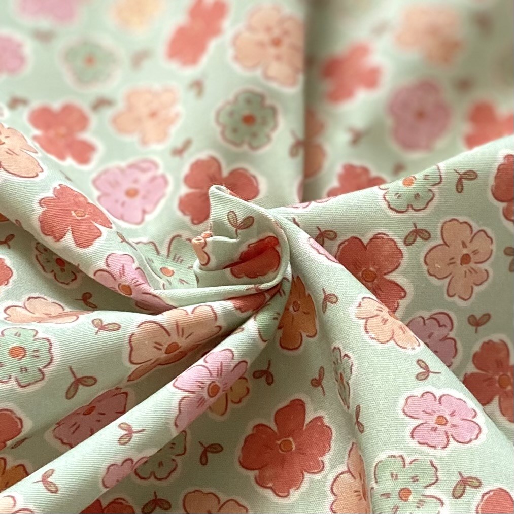 Cute Daisies - Mint Poplin Kumaş