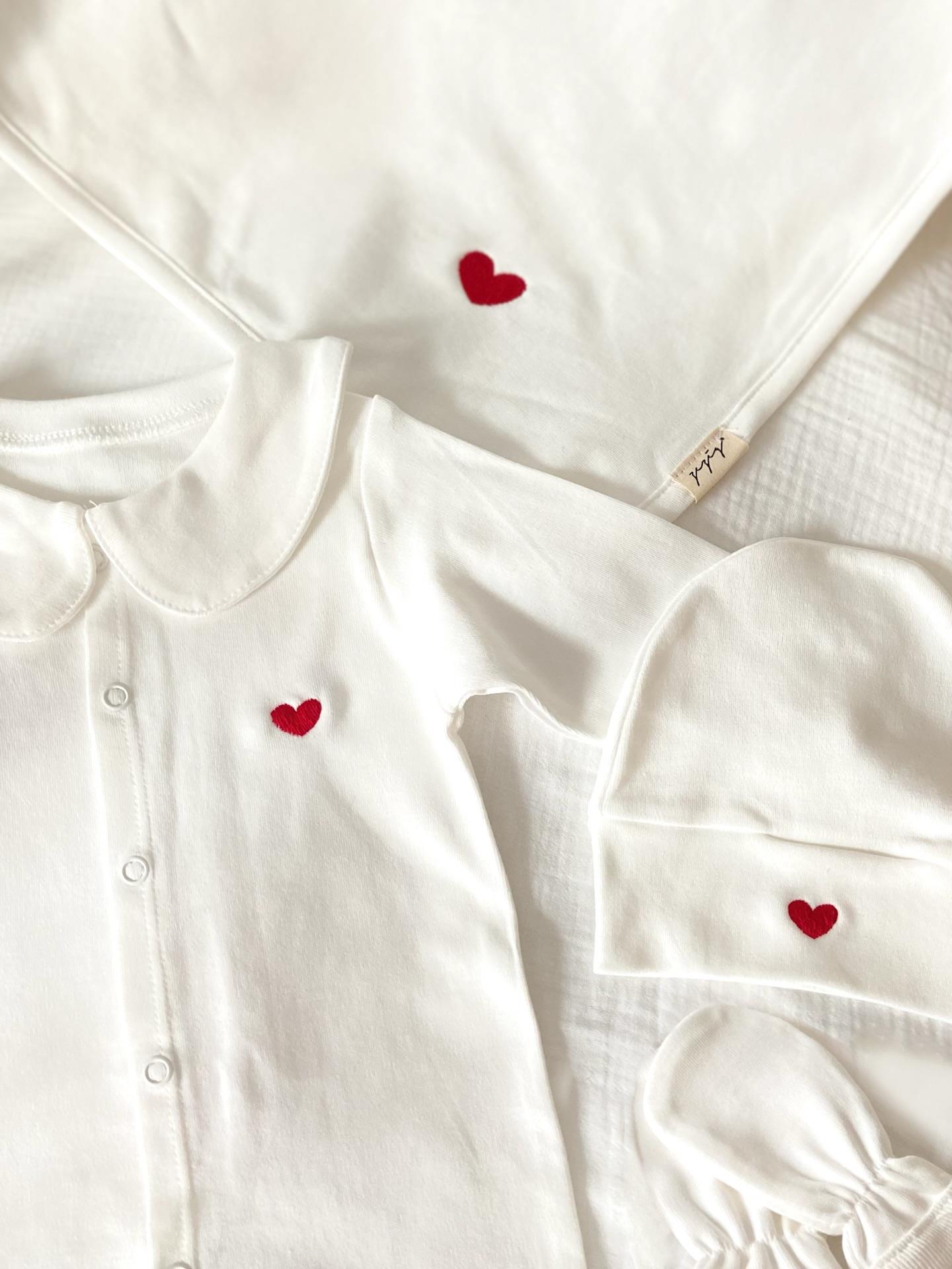 Heart 4 Piece Embroidered Hospital Discharge Set 100% Cotton