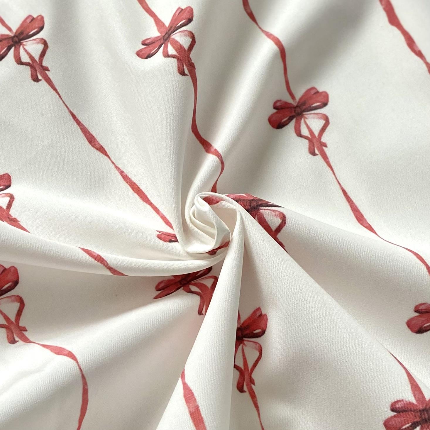 Kırmızı Fiyonk Poplin Kumaş