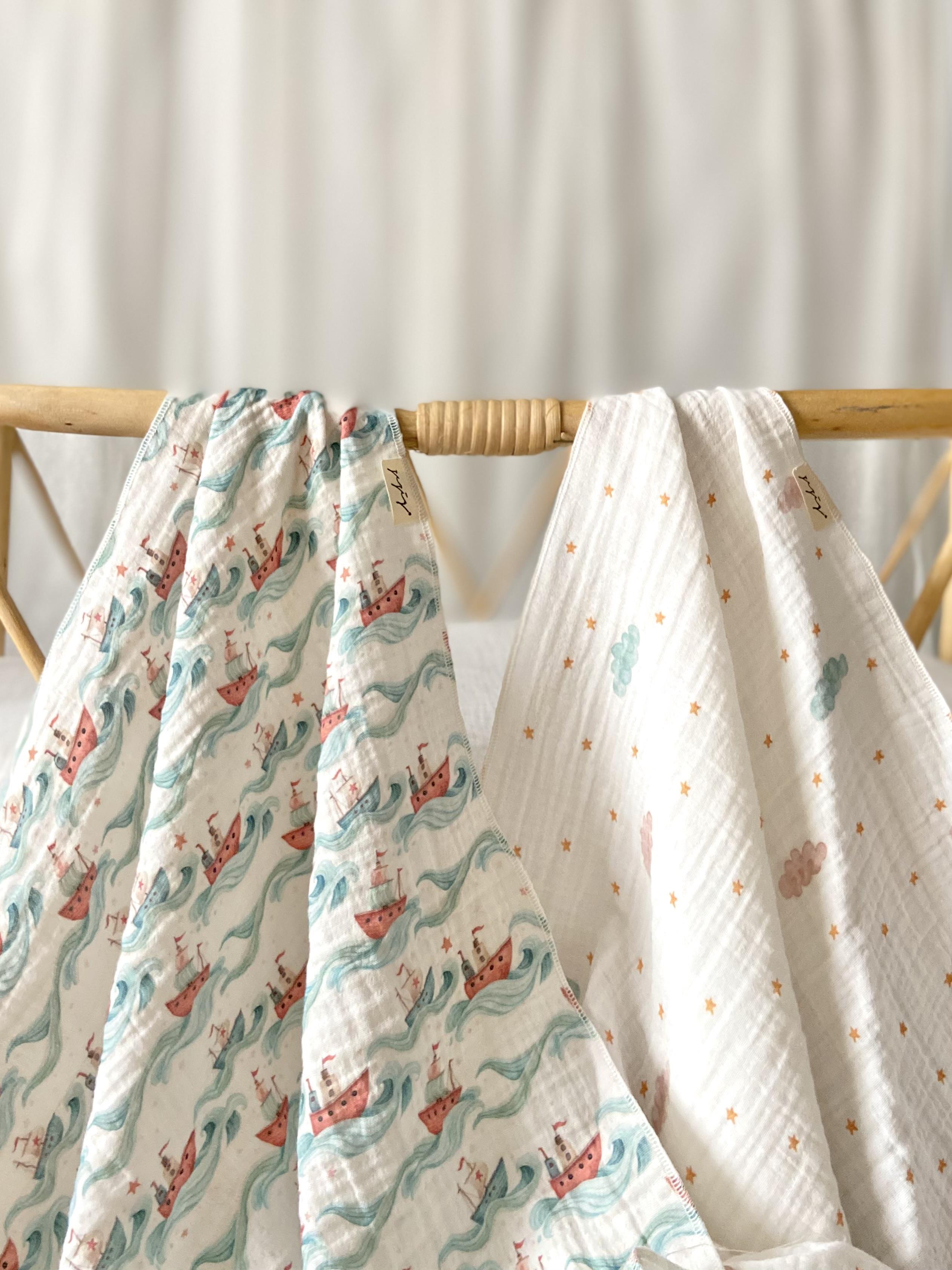 Hello Baby Series 2-Piece Muslin Blanket Set - Sea 85x85