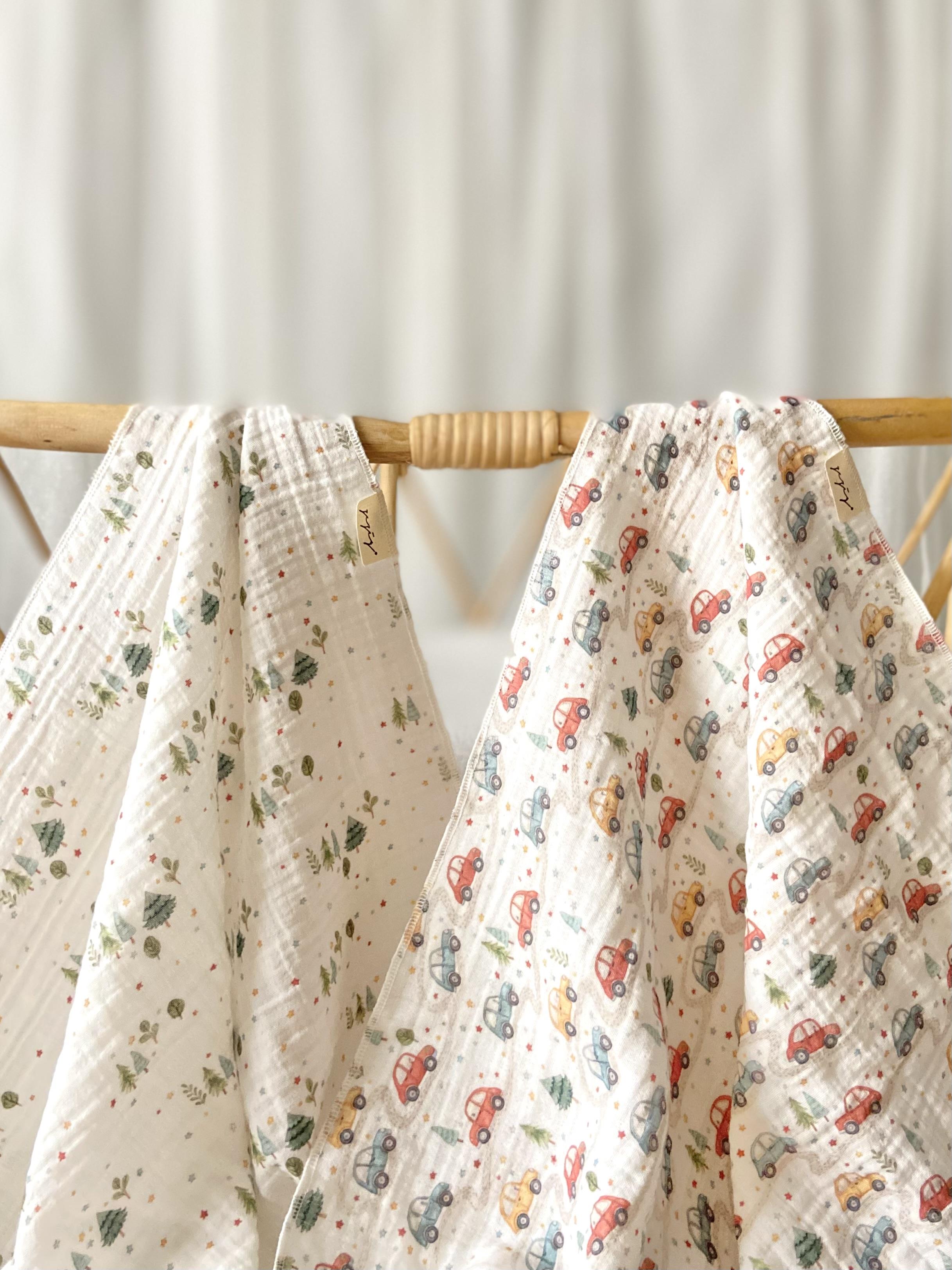 Hello Baby Series 2-Piece Muslin Blanket Set - Car 85x85