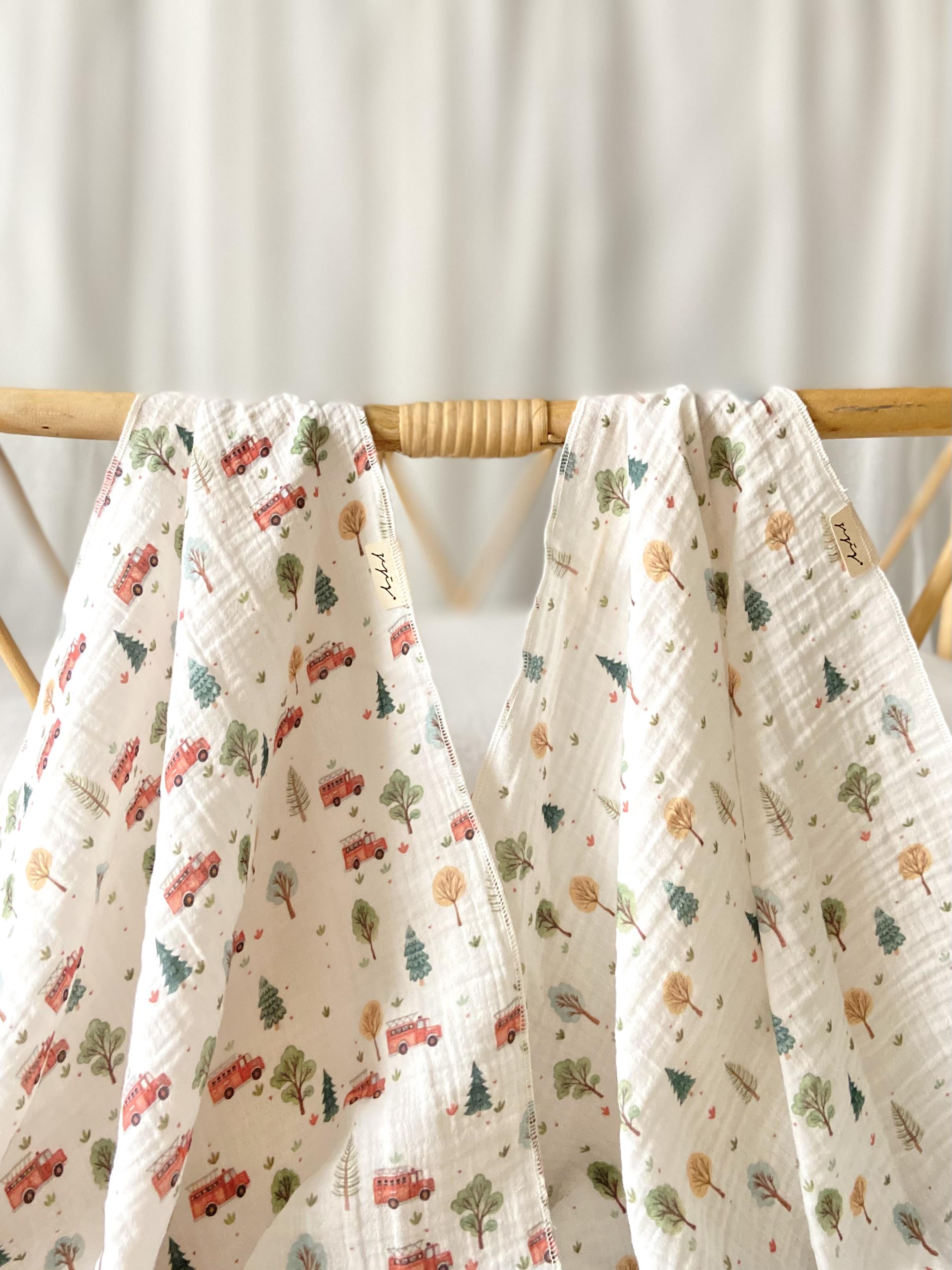 Hello Baby Series 2-Piece Muslin Blanket Set - Fire Brigade 85x85