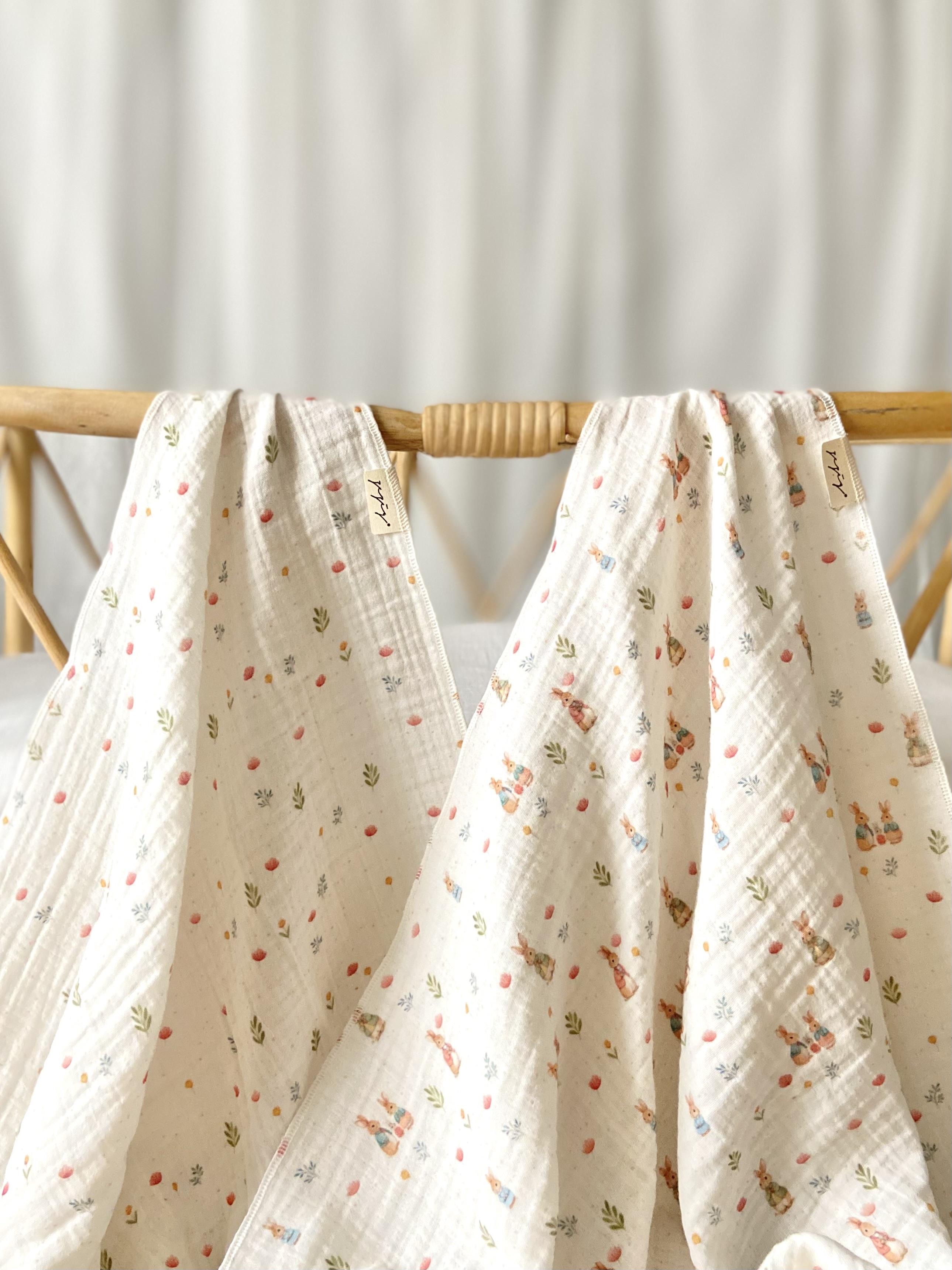 Hello Baby Series 2-Piece Muslin Blanket Set - Bunnies 85x85