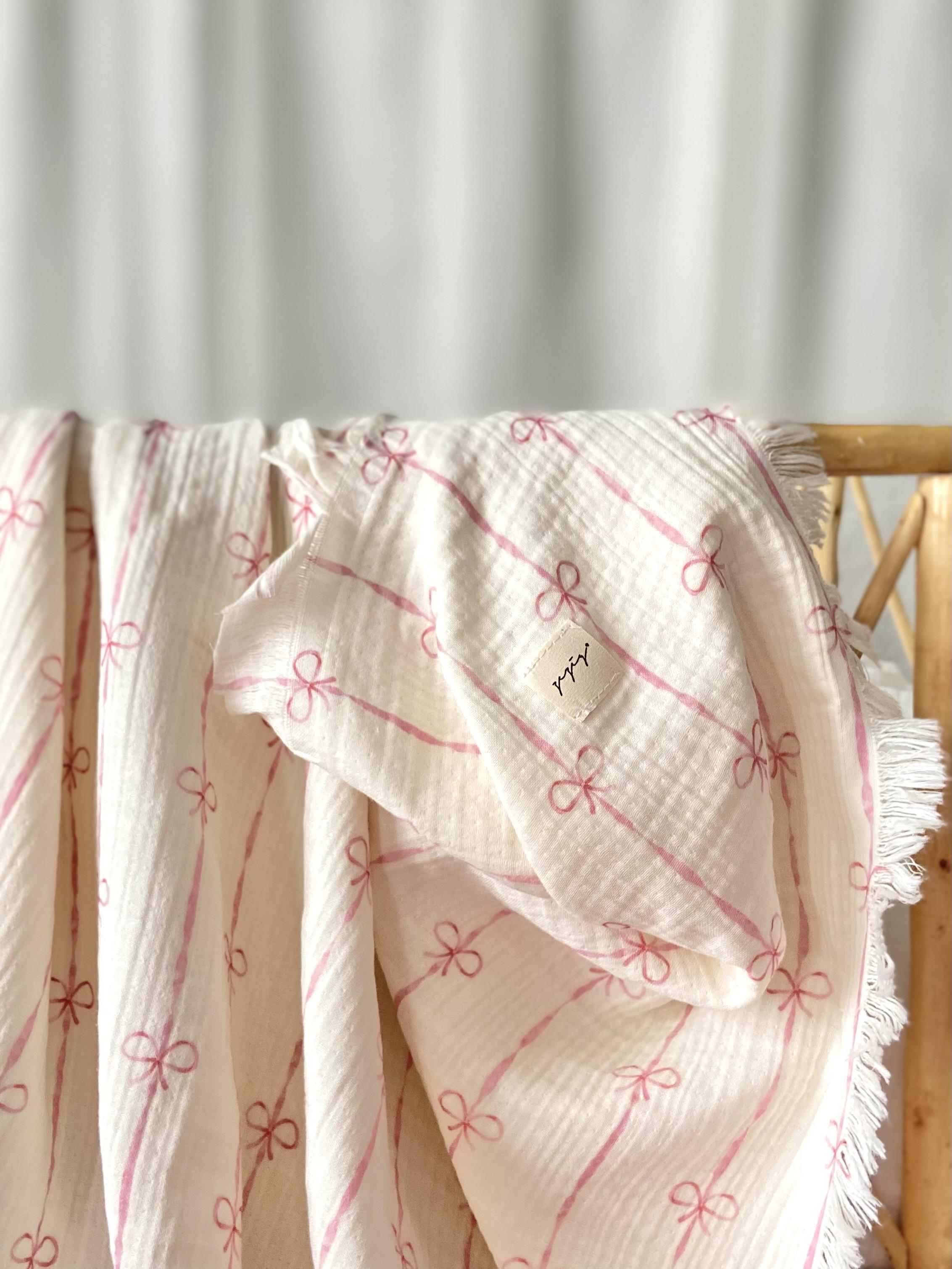 Pink Bow 4 Layer Multi-Purpose Muslin Blanket 1.10 x 1.20