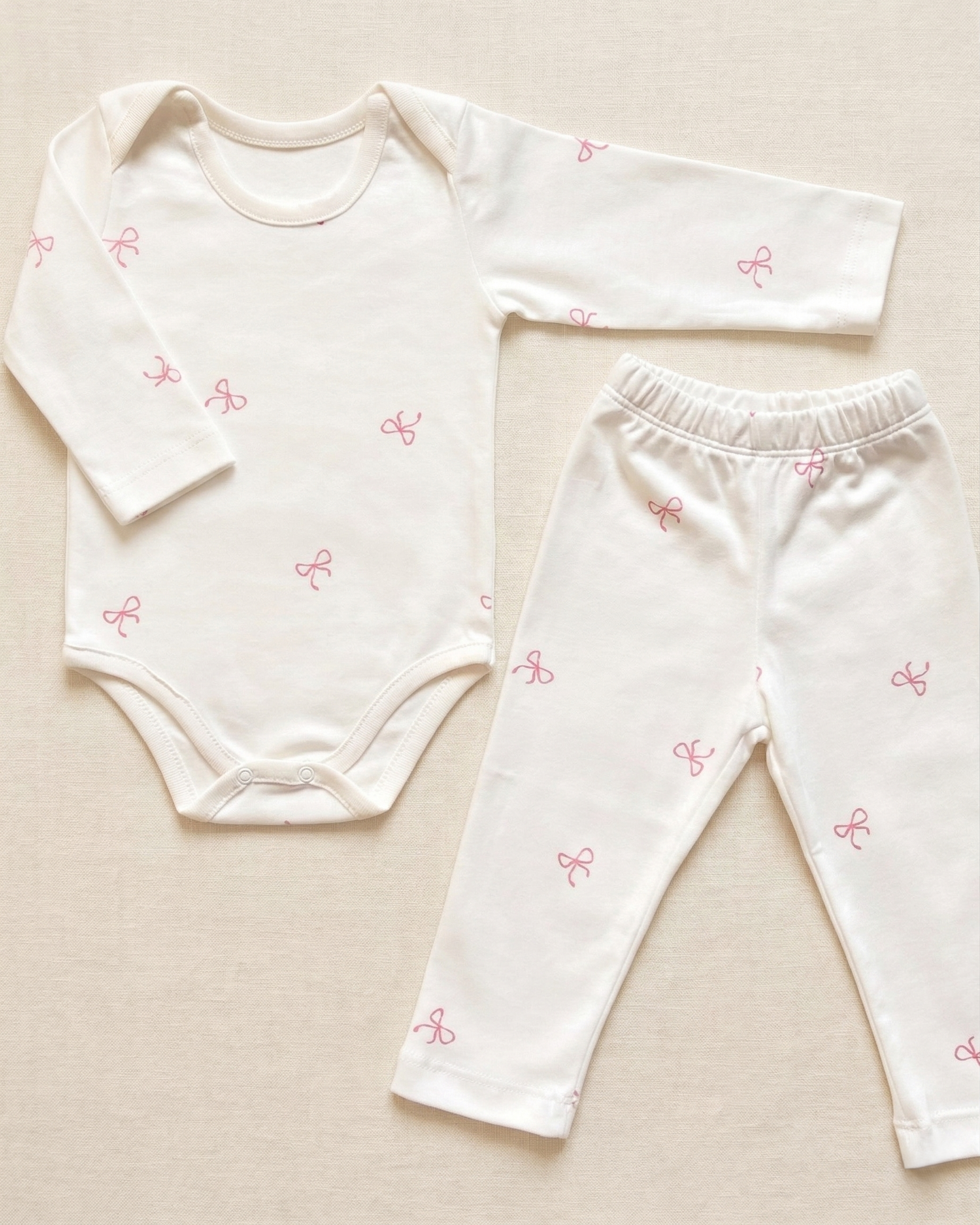 Pink Bows %100 Pamuk Organik Baskı Body Pantolon Takım