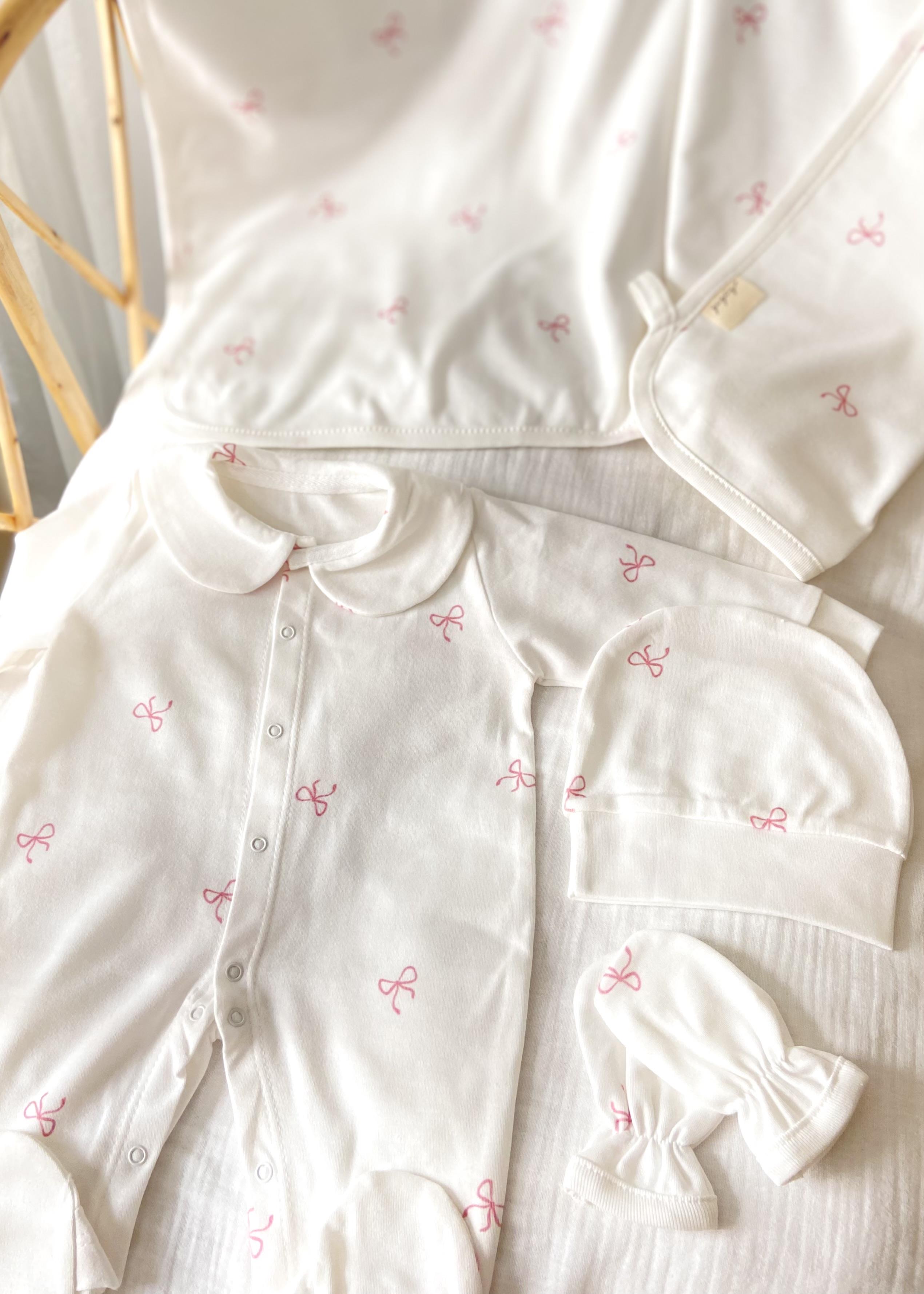 Pink Bows 4 Piece Hospital Set 100% Cotton