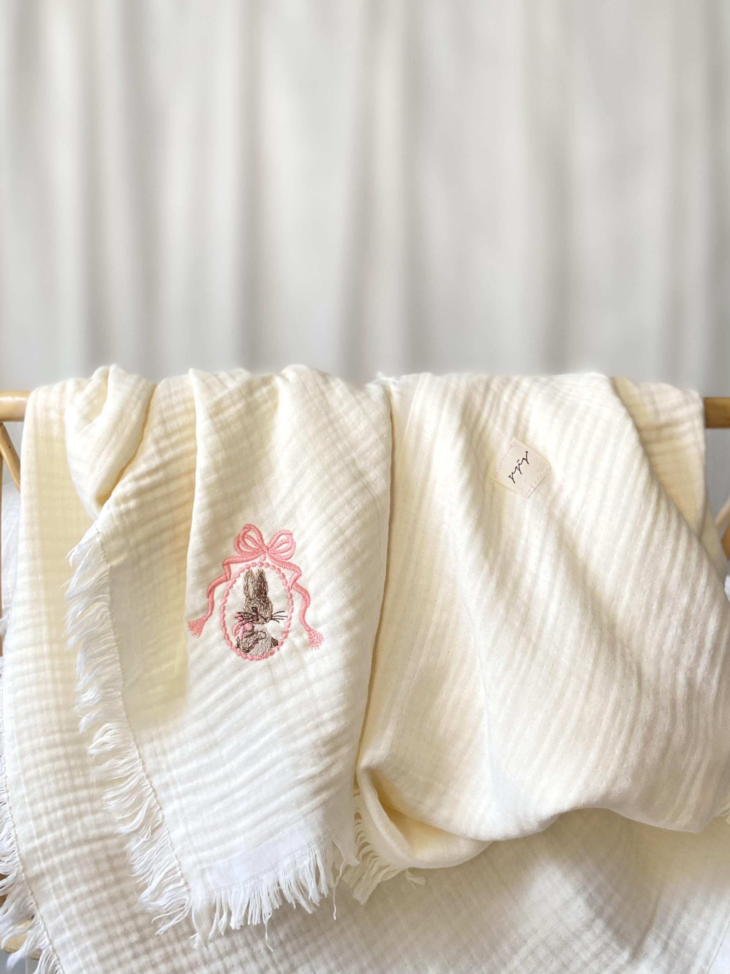Royal Rabbit Embroidered 4-Ply Multi-Purpose Muslin Blanket 1.30 x 1.40