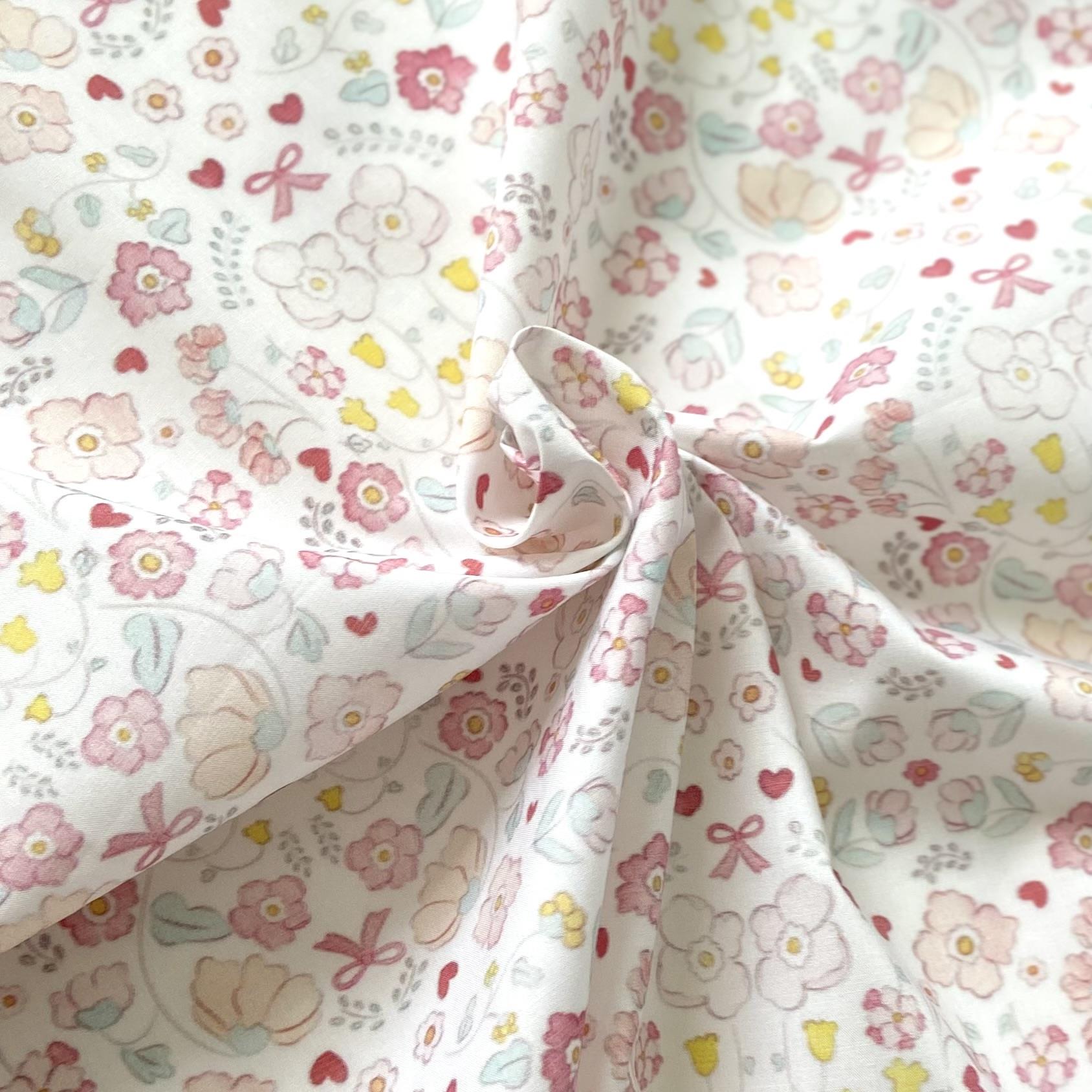 Pink Flowers Poplin Fabric