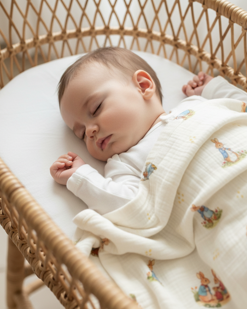 Rabbit Family Muslin Blanket