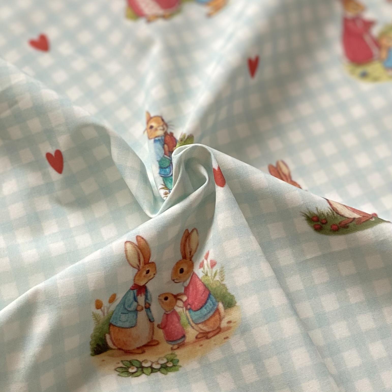 Rabbit Family Dark Blue Poplin Fabric