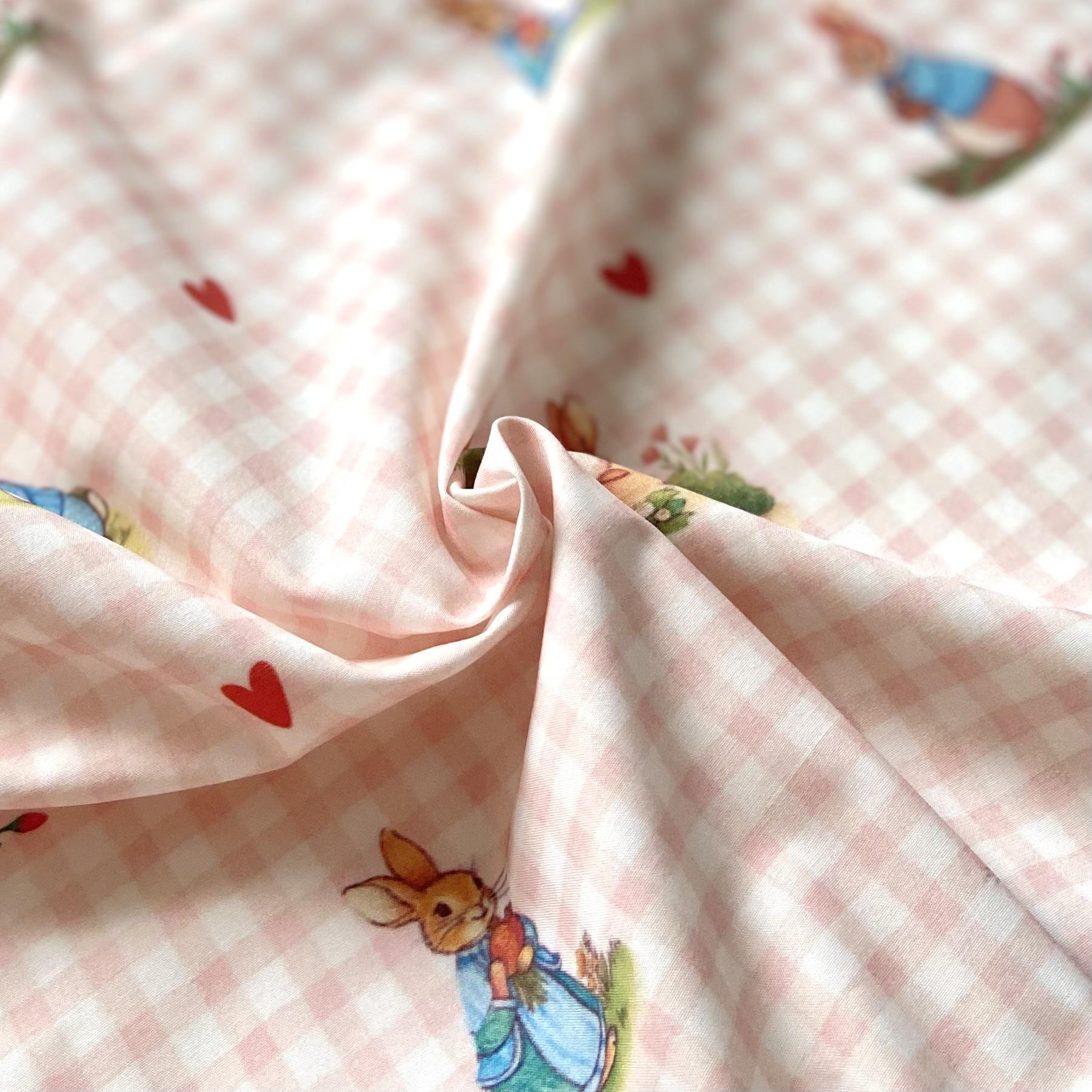 Rabbit Family Pink Poplin Fabric