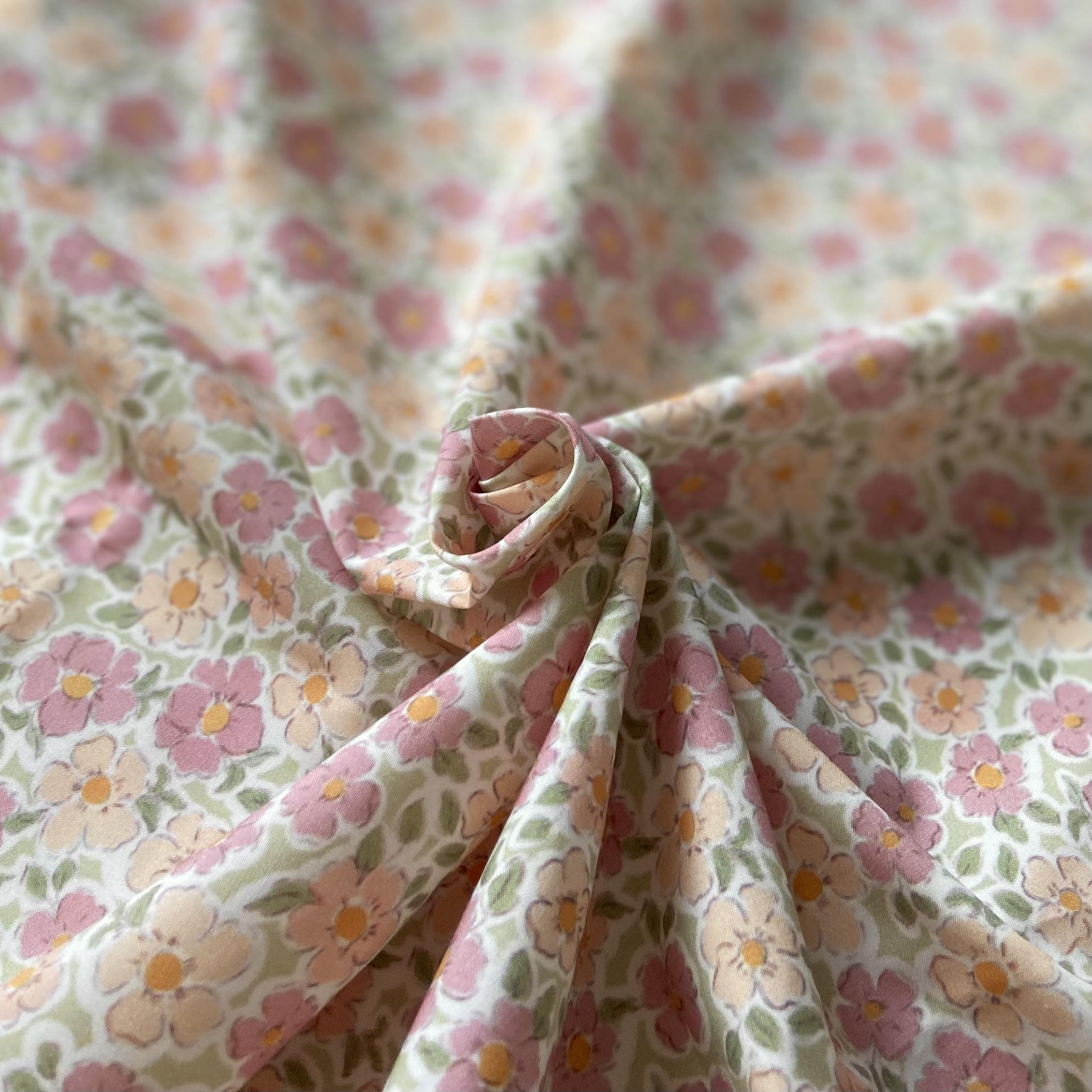 Vintage Bloom - Green Elegance Poplin Kumaş
