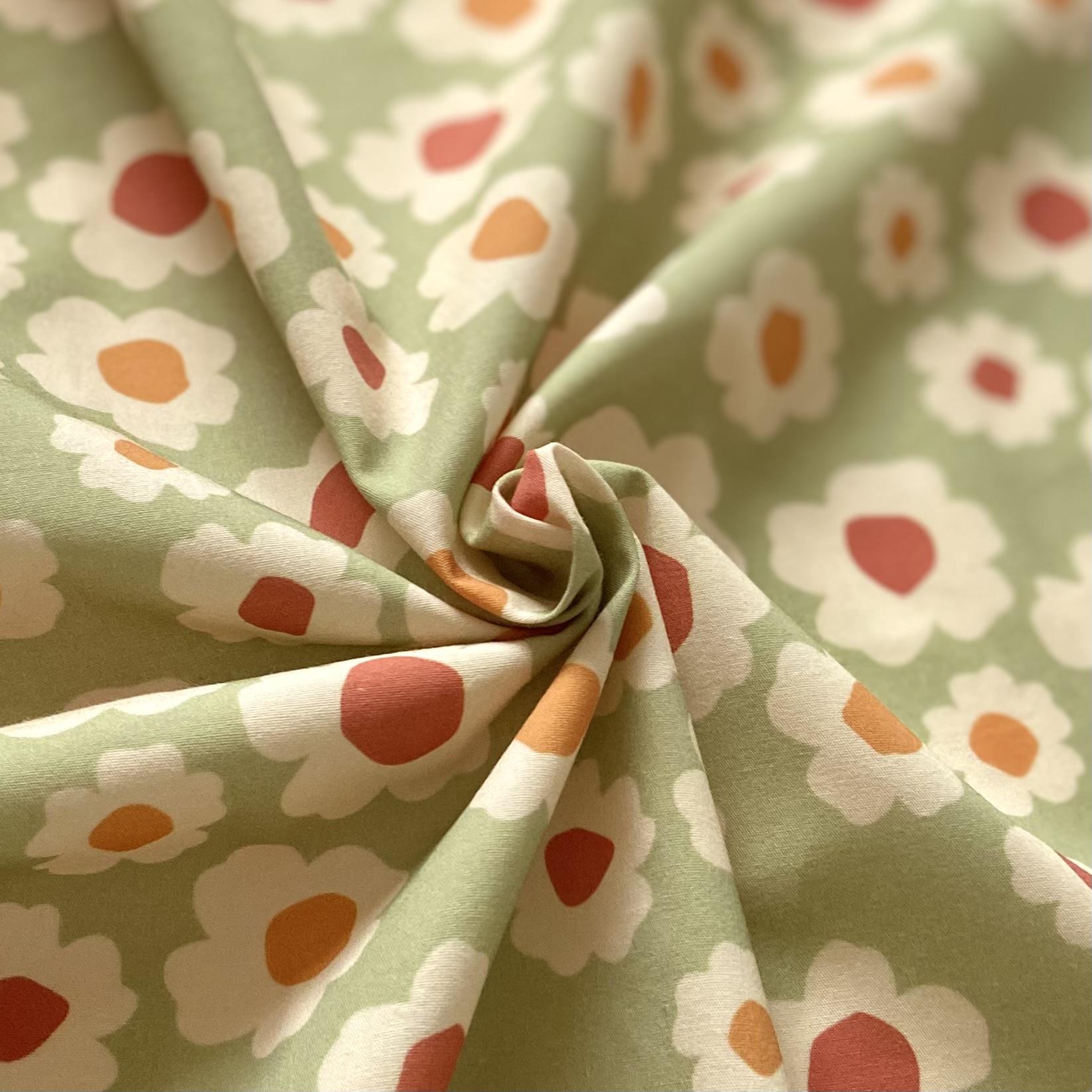 Zezig Daisy - Green Poplin Fabric