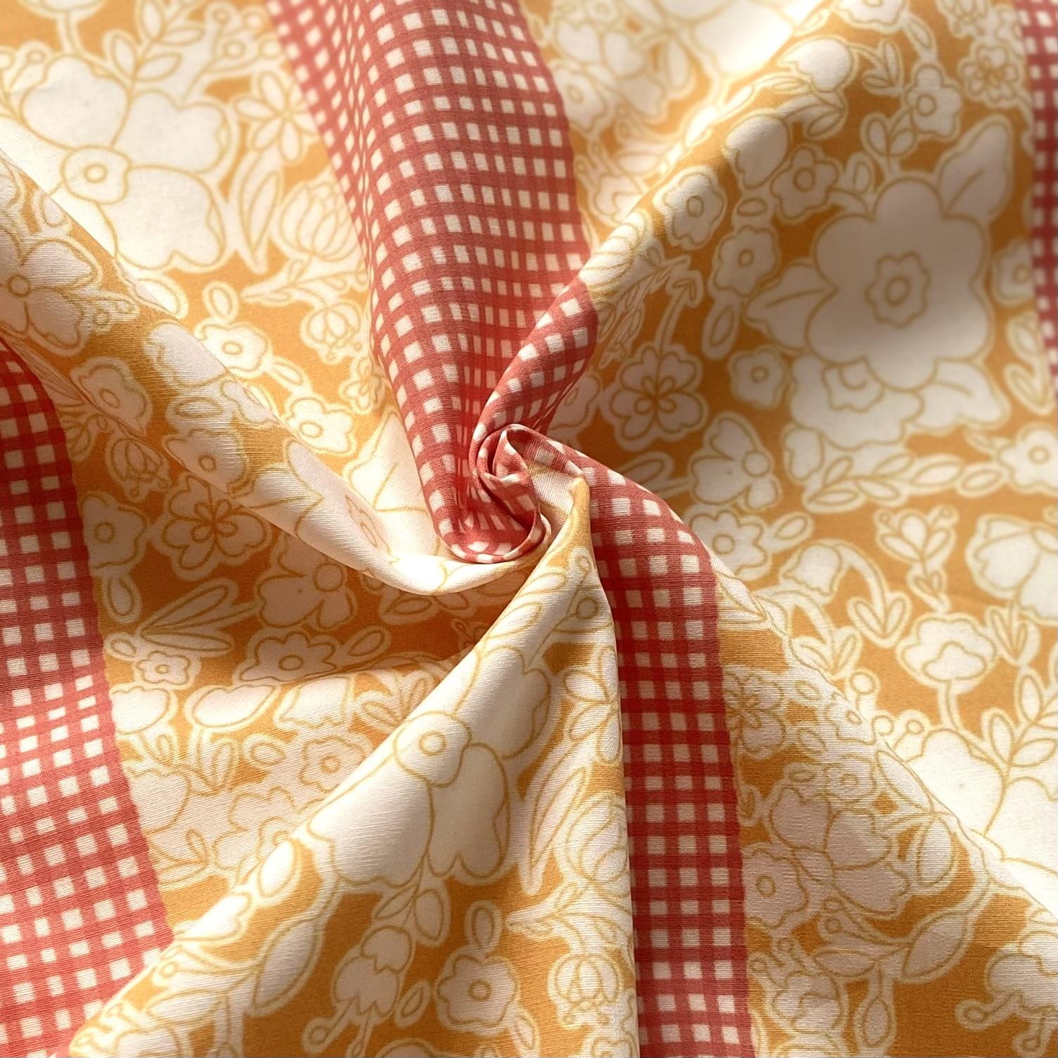Zezig Floral Border - Yellow Poplin Fabric