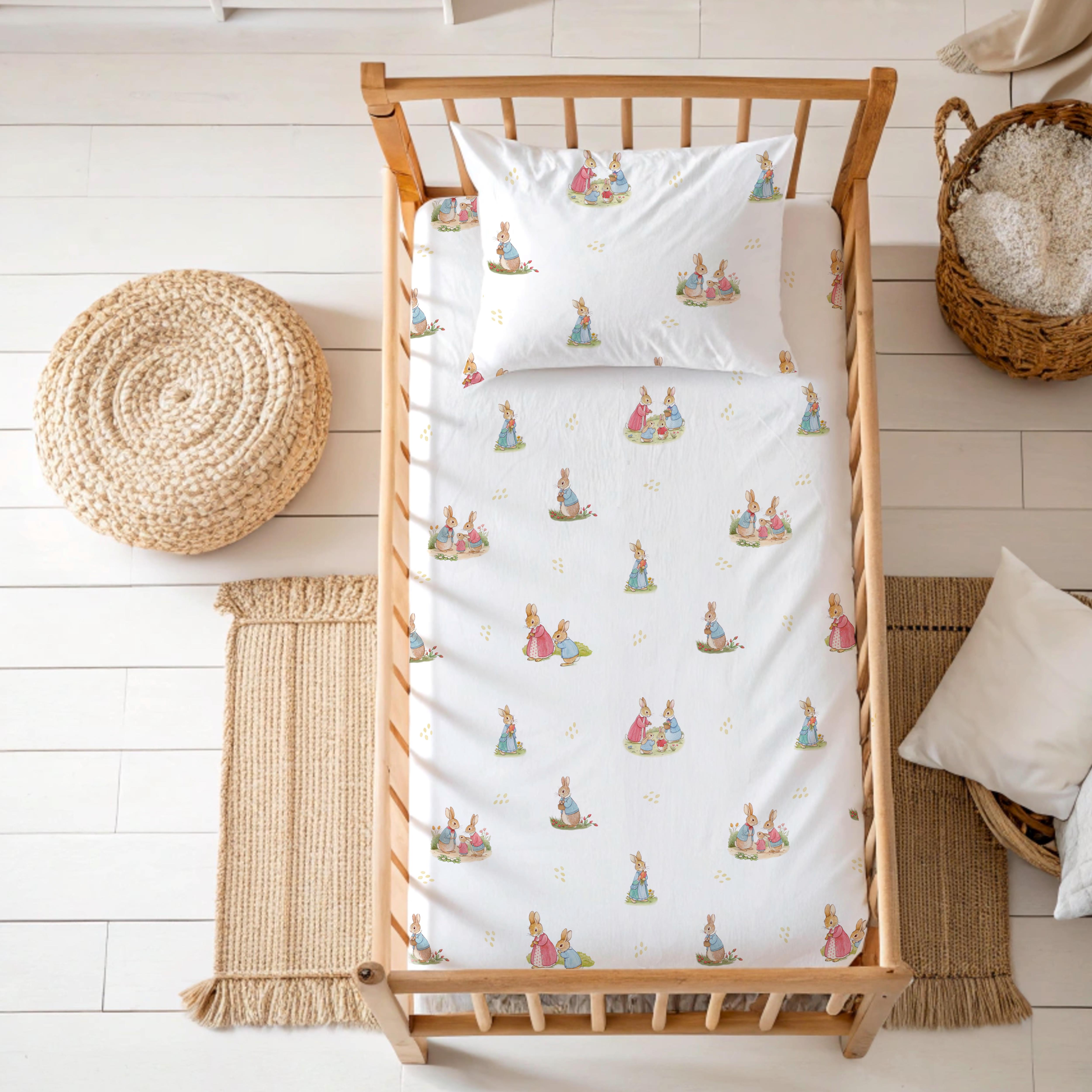 Zezig Rabbit Family Baby Pillowcase and Sheet Set