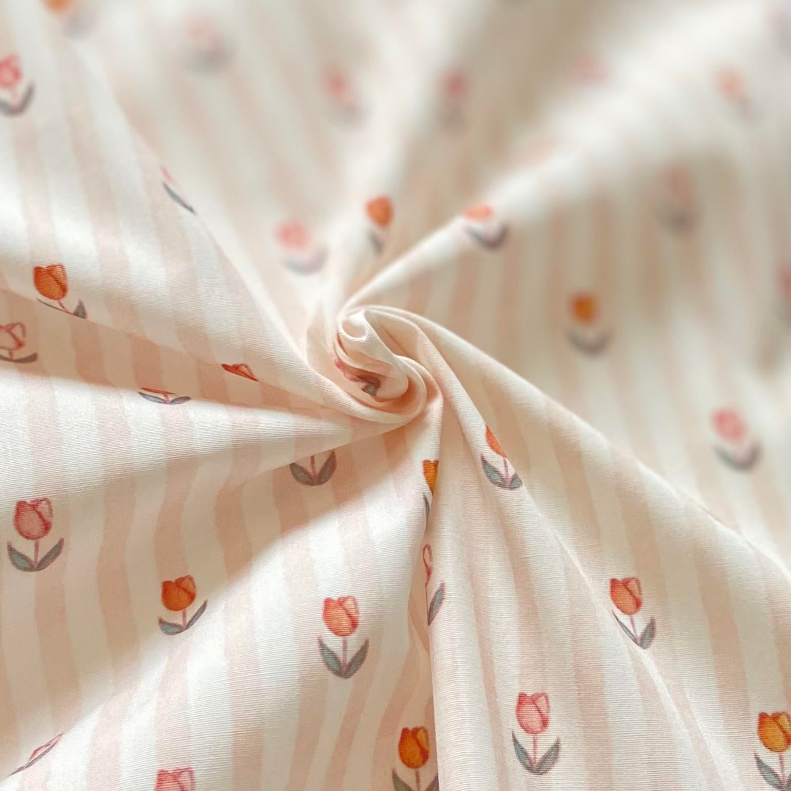 Zezig Tulips and Stripes Poplin Kumaş