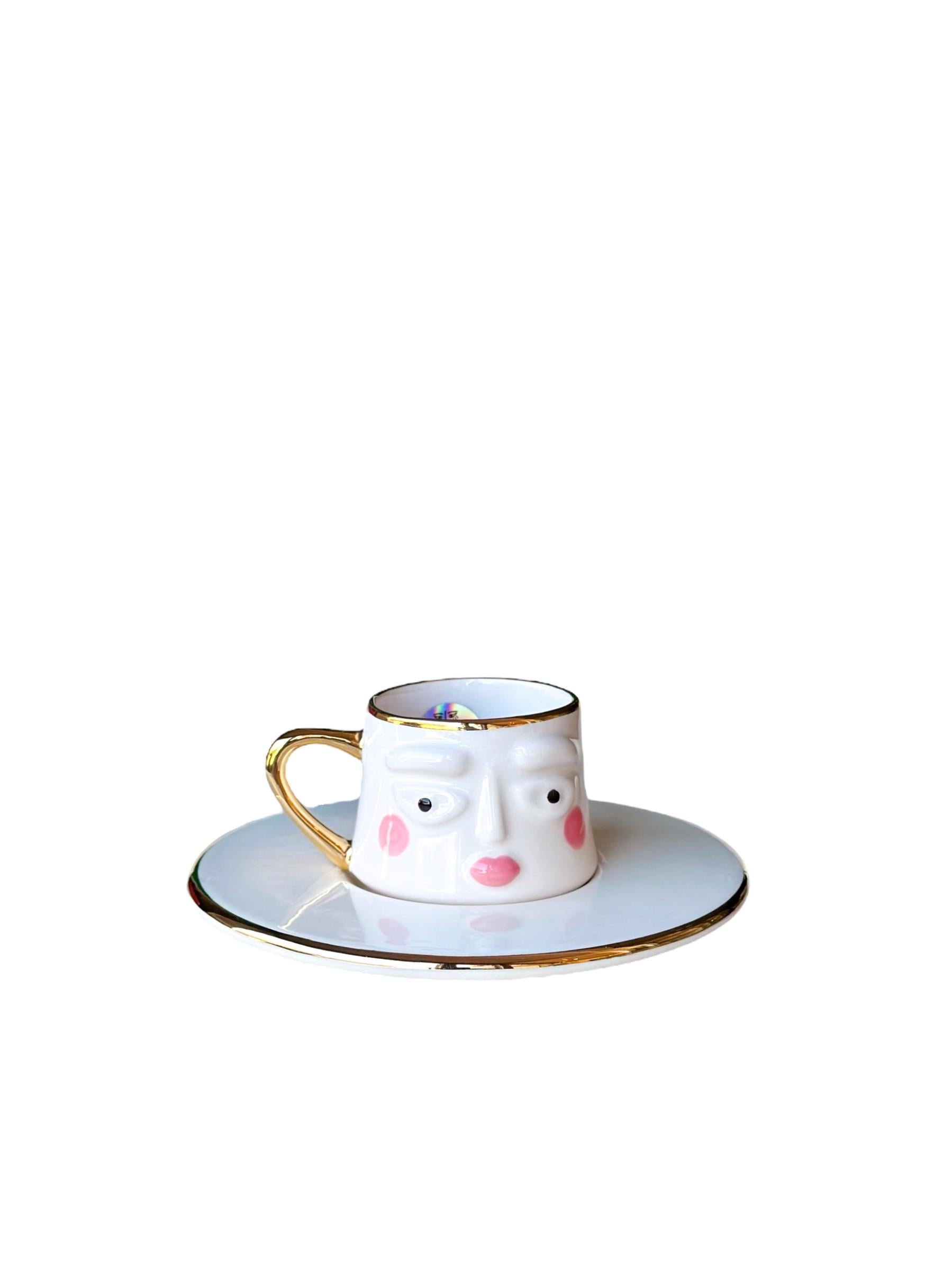 Sevinç Pure White Pembe Makyaj Türk Kahvesi Fincanı