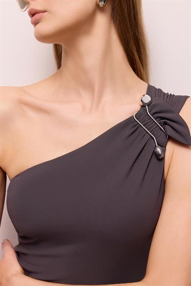 Hematite One Shoulder Swimsuit