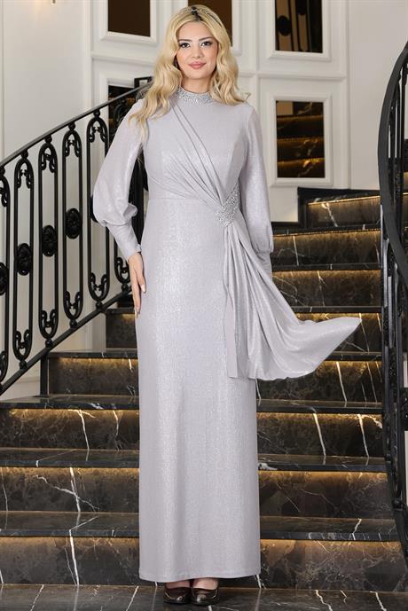 Açelya Tesettür Abiye Gri