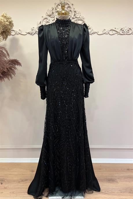 Açelya Tesettür Abiye Siyah