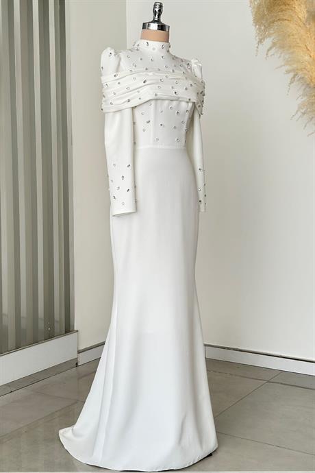 Aden Tesettür Abiye Beyaz