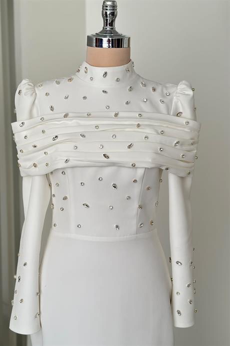 Aden Tesettür Abiye Beyaz