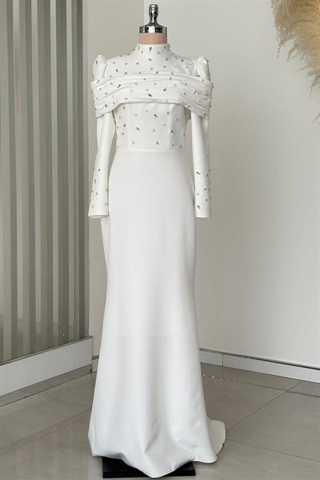 Aden Tesettür Abiye Beyaz