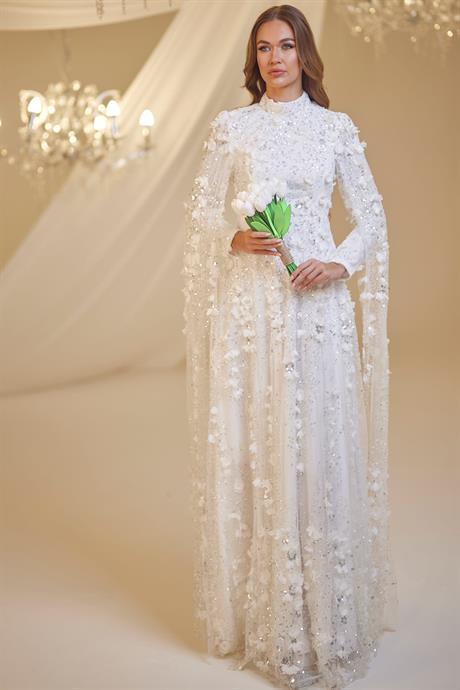 Afife Tesettür Abiye Beyaz